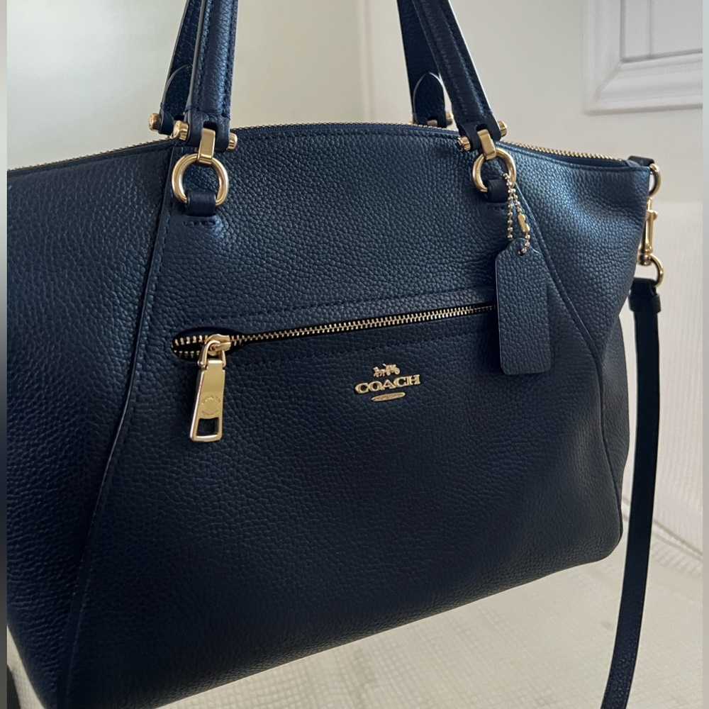 Coach navy blue Leather Satchel with Gold Hardware